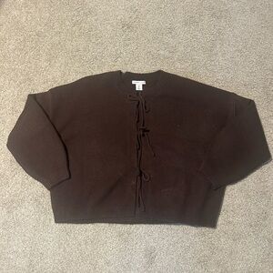 Brown Knit Cardigan with Tie Front